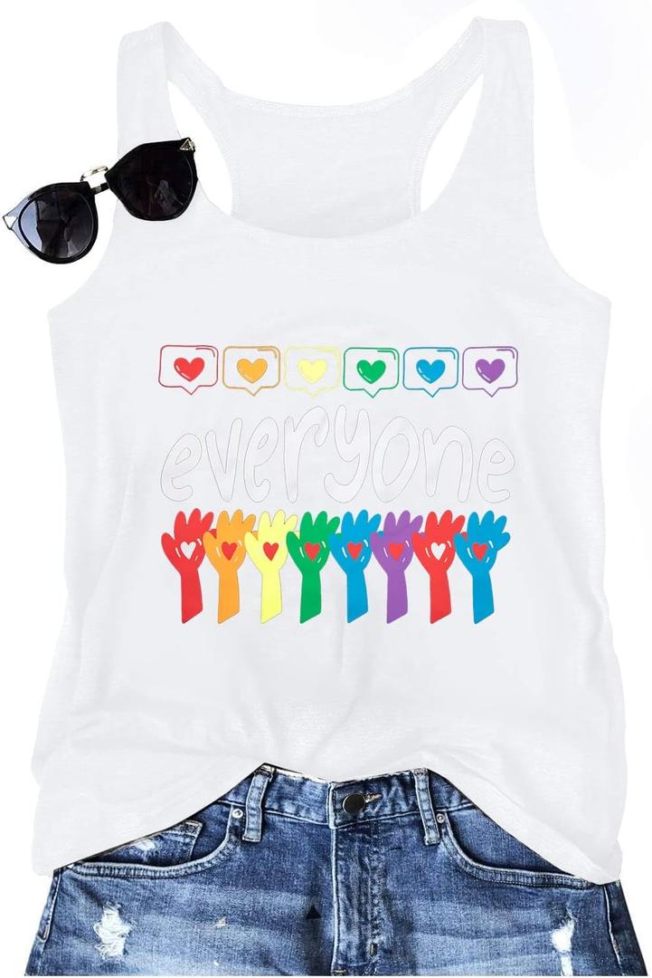 BANGELY Gay Pride Tank Top Women Everyone is Here Rainbow Heart Graphic Shirt LGBTQ Equality Inspiried Tank Casual Vest Tops S