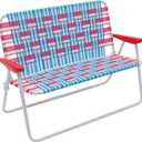 CAMP & GO 16.5" High Seat Outdoor Double Wide Loveseat Web Folding Chair, Blue/Red
