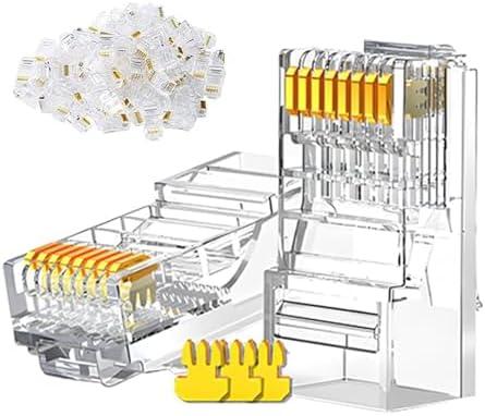 WOPUTOPUS Cat6 RJ45 Connectors 100-Pack, Cat6 RJ45 Ends for Ethernet Cable Crimping, UTP Network Plug Compatible with Solid Wire and Standard Cable, Set Of 2