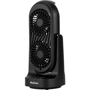 Holmes 13" DuoBreeze Dual Blade Desk Fan 3 Speeds 60 Oscillation 45 Tilt 8-Hour Timer Easy Clean Design Quiet Operation Compact for Home Office or Bedroom Black, Medium