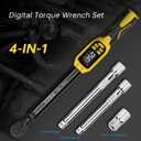 YIYEIE Digital Torque Wrench 3/8" Drive | 5-99.5 ft-lb | 1% Accuracy | Smart Alert Multi | Electric Torque Wrench Digital for Bike/Moto/Auto, 2 Extension Bars Reach Tight Spaces