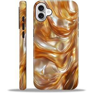 Compatible with iPhone 16 Case,Dual-Layer Protection, Hard Shell with Silicone Interior,Slim Scratch Resistant Shockproof for Woman Men Pearl Orange Gold Abalone Shell