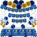 Graduation Decorations 2025 Navy Blue and Gold, Grad Party Decorations Including 2025 Congrats Grad Banners, Paper Pompoms, Hanging Swirls, Balloons for Graduation Party Decorations