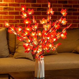 2 Pack Lighted Branches for Vase, 30Inch 20 LEDs Artificial Maple Leaf Branch Lights Twig Branches for Thanksgiving Flower Arrangements Autumn Christmas Home Decor