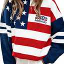 KevaMolly Womens Varsity Striped Oversized Sweatshirt Drop Shoulder Long Sleeve Casual Fashion Pullover Top, L