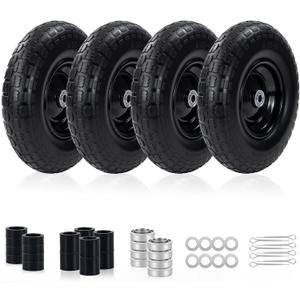 4PC 13" 4.00-6 Tire and Wheel Flat Free, Universal 5/ 8" Bearings & Extra 3/ 4" Bearings, 300lbs Load Capacity, 4.00-6 Tire Replacement for Gorilla Carts and Other Garden Carts, Wheelbarrows, Trolleys.