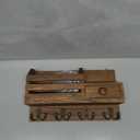 HOMEBROS Key Holder Wall Mount, Wooden Adhesive Mail and Key Organizer with Drawer, Small Shelf, 8 Hooks, 2 Installation Methods, Brown