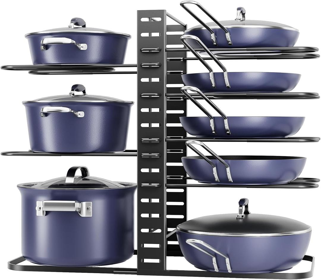 ORDORA Pots and Pans Organizer under Cabinet 14.55 Height, Adjustable 8-Tier Pot Organizers inside Cabinet, Kitchen Organizers and Storage Fit 6-11 inch Lightweight Cookware
