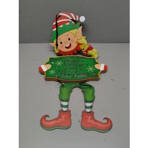 Elf Girl Hanging Sign with Lights - Christmas Decorations Hanging Sign - Wooden Door Sign with Light - Merry Christmas Wall Decor Indoor/Outdoor Xmas Decor Ornament for Home, Classroom, Office