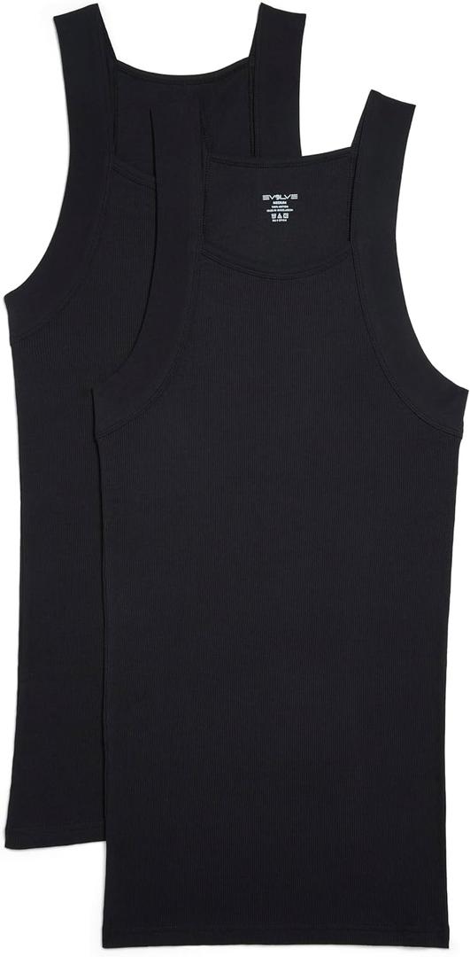 Evolve Mens Cotton Comfort Square Cut Tank Multi Pack (Medium, Black)