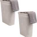 Mind Reader 40L Slim Laundry Hamper, Clothes Basket, Lid, Wicker Design, Plastic, 18"L x 10.4"W x 23.5"H, Set of 2, Ivory
