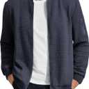COOFANDY Mens Zip Up Sweater Jacket Waffle Sweatshirt Knit Bomber Lightweight Casual Jackets (Blue, S)