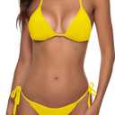 Women Two Piece Bikini Swimsuit Sexy Bathing Suits Halter Triangle Tops String Bikini Sets (Large, Yellow)