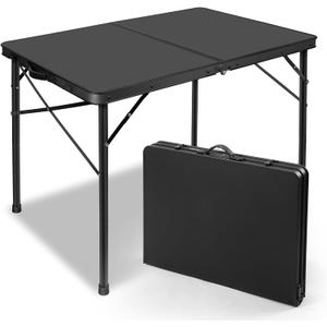 E EASTSTORM 35 inch Folding Table for 4 Person, Heavy-Duty Metal Tabletop, 2 Adjustable Height Camping Table, Portable Outdoor Table with Carrying Handle,for Patio, Picnic, Parties, BBQs, Black