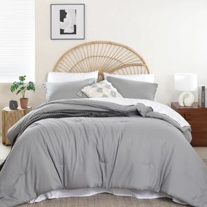 weigelia Full Size Comforter Set 7 Pieces Grey Full Bed Set Microfiber Soft Full Comforter Lightweight Fluffy Comforter Set with Fitted Sheets,Flat Sheets,Pillow Shams,and Pillowcases