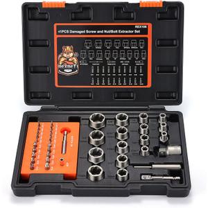 REXBETI 41-Piece Bolt Extractor Screw Extractor Set and Stripped Screw Remover, Case with 16-Piece Bolt Extractor, 10-Piece HSS Drill Bit, 10-Piece Spiral Screw Extractor and 4 Piece Adapter