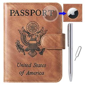 Airtag Passport Holder Cover Wallet Travel Essentials Leather Rfid Blocking Case Vacation Luggage Must Haves Travel Accessories for Men Women (117#Brown)