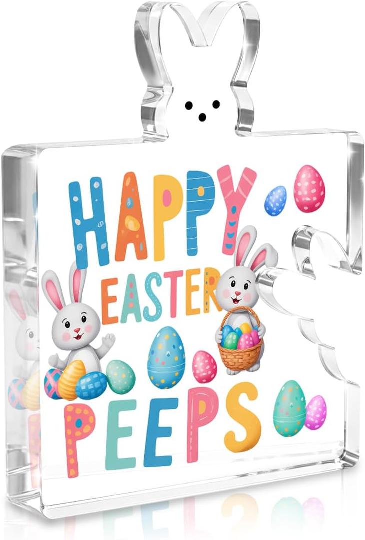 Gift Funny Easter Bunny Decor Desk Decor Acrylic Sign Easter Decorations Gifts Block Plaque Sign for Home Farmhouse Kitchen Bathroom Shelf Table Decor Oh for Peeps Sake Spring Decorations for Office (4.7x3.5 inch)