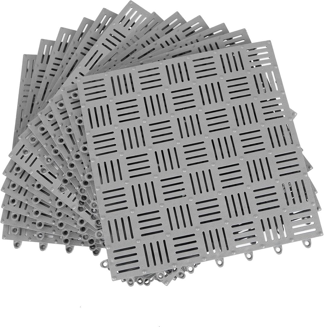 12 Pack 12" x 12" Non-Slip Drainage Mats, Soft PVC Splicing Modular Cushion Mat, Rubber Floor Interlocking Mat for Pool Shower Bath Kitchen Cushion Tiles Bathtub Mats - Waterproof (Gray)