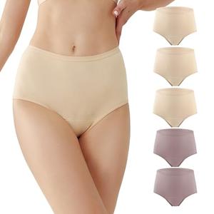 BATTEWA Incontinence Underwear for Women Washable, Leak Proof Underwear High Waist Cotton,Bladder Leakage 50ML (Beige-Blush, Medium, 5 Pack)