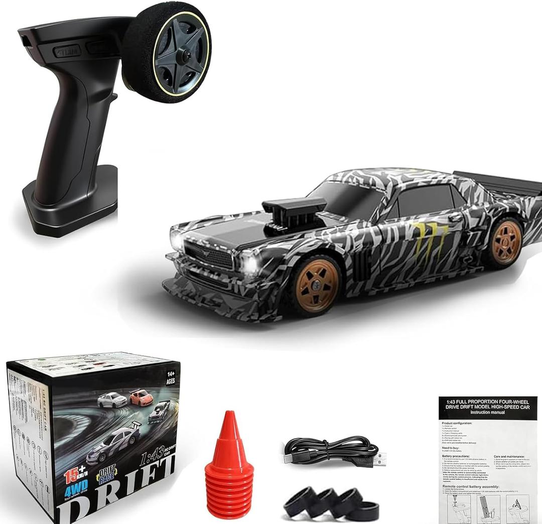 1/43 RC Drift Car, Mini Fast Small Remote Control Car with Gyroscope, 2.4GHz 4WD Full Proportional High Speed Micro Hobby RC Cars with Lights Racing Tires, Toy Model Gift for Adults Kids Boys Girls