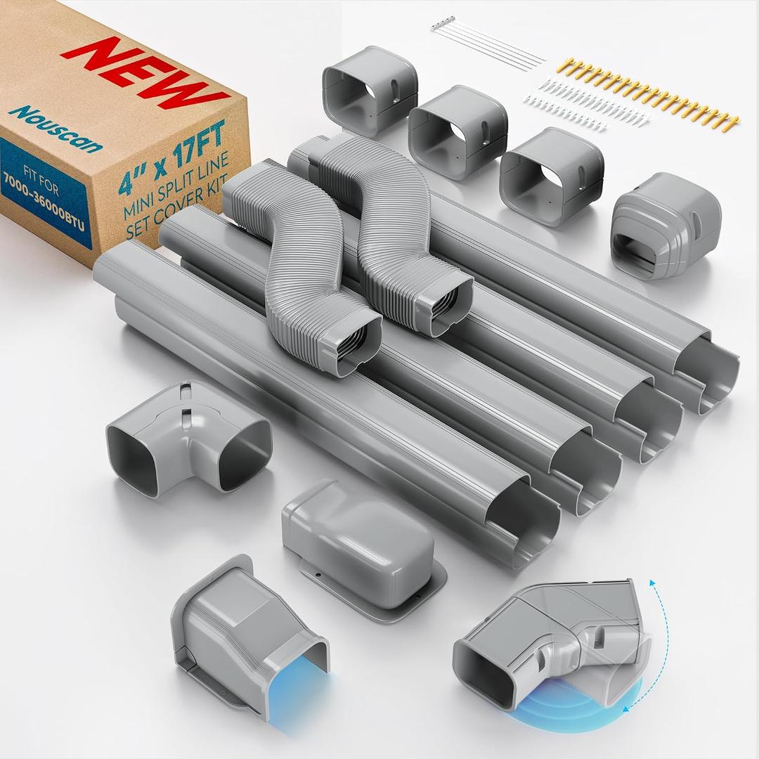 Mini Split Line Set Cover with 2 Flexible Ducts, 4" 17Ft, Gray