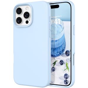 DOMAVER Case for iPhone 16 Pro 6.3'' Case Smooth Liquid Silicone Soft Gel Rubber Microfiber Lining Cushion Cover Shockproof Protective Phone Cases Compatible with iPhone 16 Pro - Light Blue