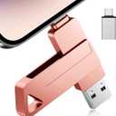 Mfi Certified Flash Drive for iPhone, 512GB High Speed USB Memory Stick, USB Storage Flash Drive for Backup, 3 in1 Thumb Drive for iPhone/iPad/PC/Android (Pink)