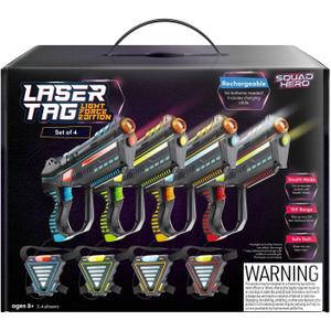 Squad Hero Rechargeable Laser Tag for Kids, Teens & Adults - Boys Gifts - Blasters & Vest Sensors - Fun Ideas Age 8+ Year Old Toys - 4 Set - Lazer Teen Boy Game Boys & Girls Outdoor Teenage Activities