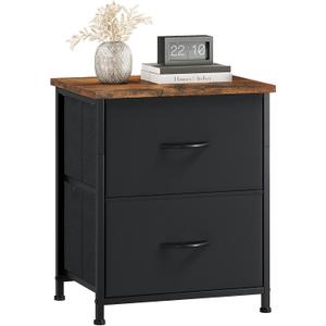 Somdot Nightstand with 2 Drawers, Bedside Table Small Dresser with Removable Fabric Bins for Bedroom Nursery Closet Living Room - Sturdy Steel Frame, Wood Top, Pull Handle - Black (Black Rustic Brown)