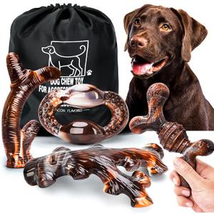 Dog Chew Toys for Aggressive Chewers 4 Pack, Indestructible Dog Toys, Bacon Flavor, Tough Nylon Bones to Keep Them Busy, Medium & Large Breed, Gifts for Dogs
