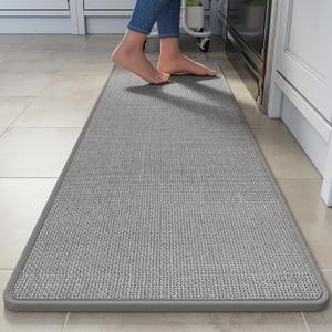 Kitchen Runner Rugs Non Slip Washable, Linen-Like 0.3" Thick Cushioned Absorbent Kitchen Mats for Floor, Mild Anti-Fatigue Long Sink Floor Mat Laundry Standing Mat, Easy Clean, Gray 17"x59"