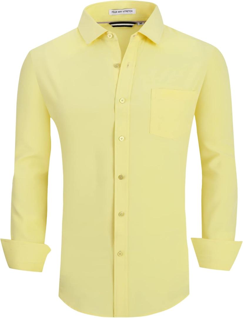 Alex Vando Mens Dress Shirt Wrinkle Free Regular Fit 4-Way Stretch Button Down Shirts (XX-Large, Yellow)
