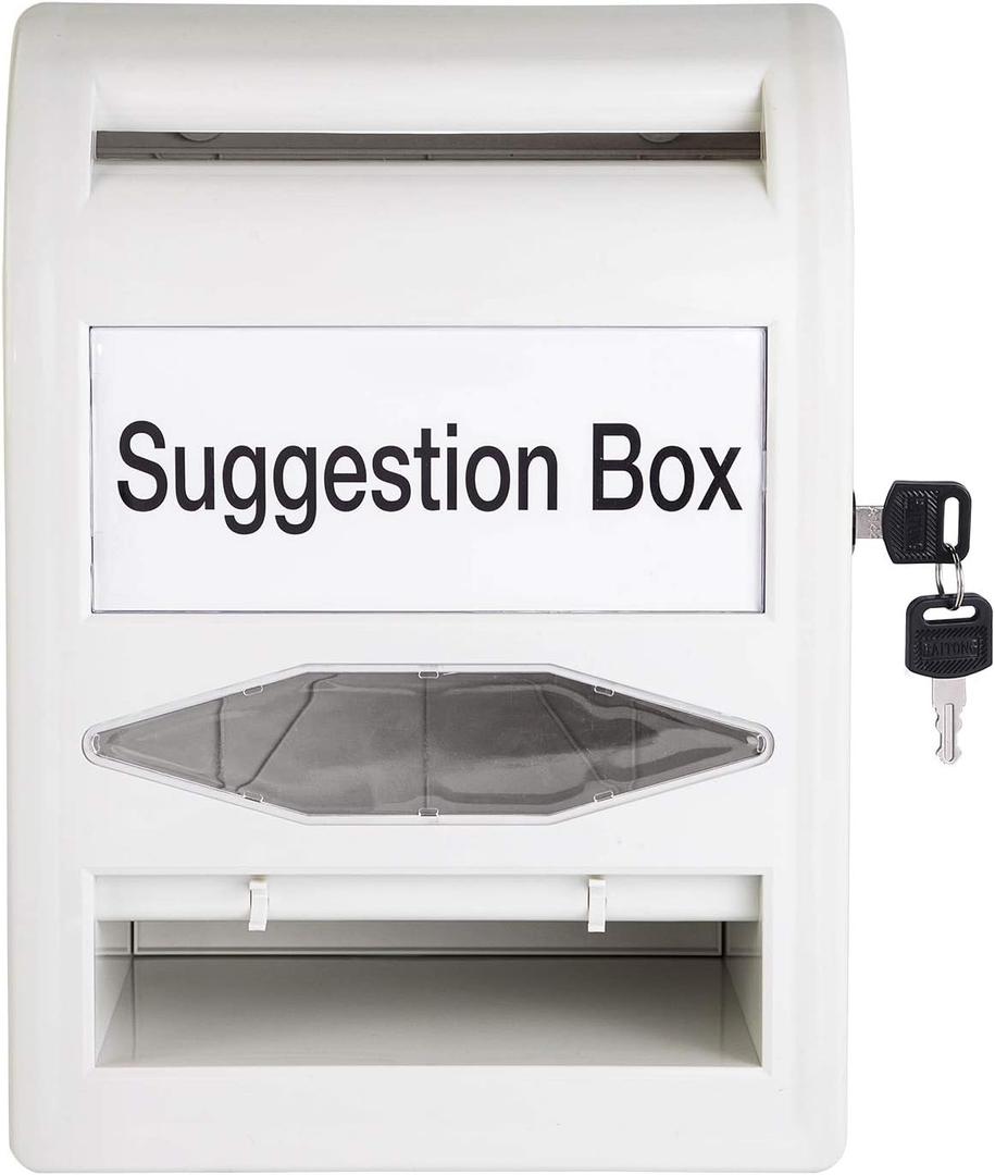 Amazon Basics ABS Suggestion Box with Lock and Key, Ballot Box for Voting, 8.2" x 4.7" x 11.3", Non-clear White