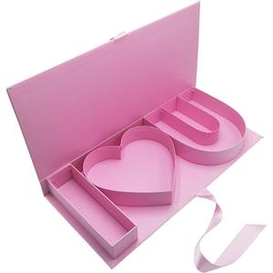 WENPACK Empty Flower Gift Box I Love U Cardboard Letter Shaped Fillable Chocolate Strawberry Candy Packaging (Pink), 1 Count