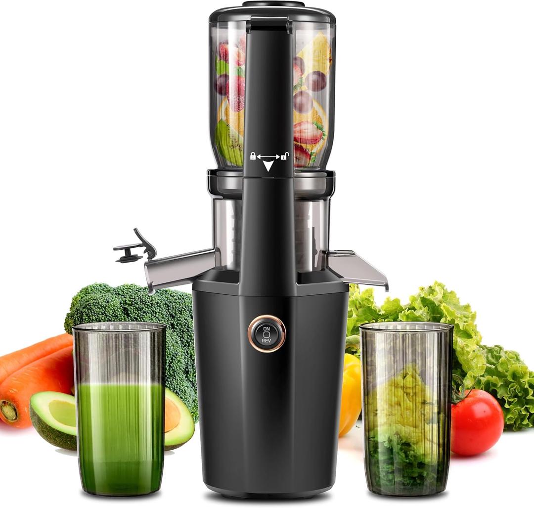 Cold Press Juicer Machines With 4.2" Wide Feed Chute, 250W Slow Masticating Juicer Fit Whole Vegetables and Fruits,Juice Extractor Machine With High Juice Yield, Easy to Clean(black)
