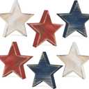 COCHIE 4th of July Decorations Wooden Star Set of 6, Labor Day Decor, Patriotic Memorial Day Tiered Tray Decor, Red White and Blue Veterans Day Decorations for Home Office Table Shelf (Retro Solid)