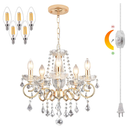 DIMMABLE Plug in Crystal Chandelier 5 Light (BULBS INCLUDED), Champaign Gold Hanging Pendant Light Fixture with 19.68ft Long Cord, K9 Crystal Ceiling for Dining Room, Living Room, Entryway, Kitchen