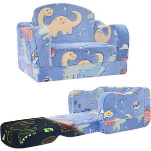 Thick Comfy Toddler Chair and Couch for Kids,2-in-1 Soft Plush Fold Out Sofa for Children,Convertible Couch to Lounger for Toddler
