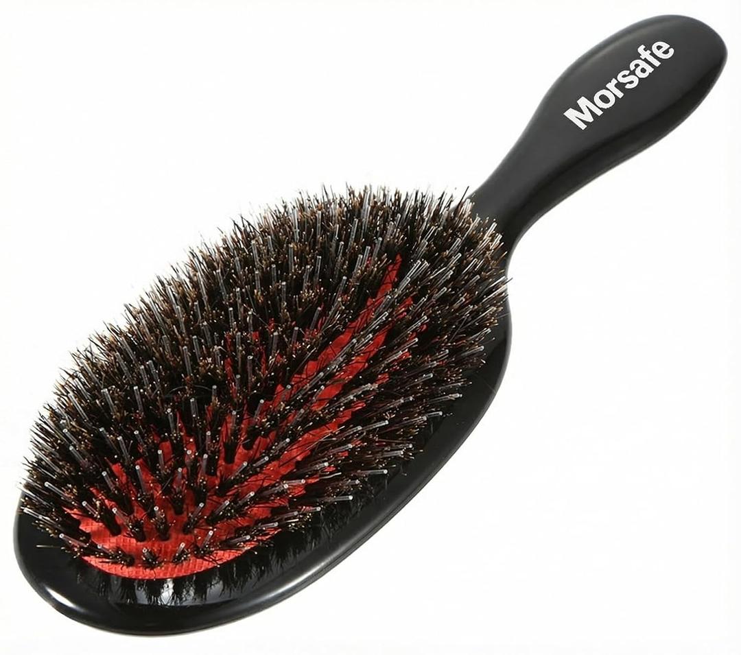 Boar Bristle Paddle Detangling Hair Brush for Curly Fine Wavy Natural Tangled Hair, Anti-frizz Styling Hairbrush Comb for Women and Men, Boar Nylon Bristle Cushioned Brush