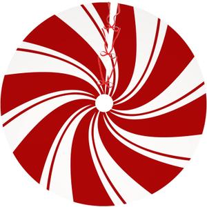 48 Inch Red Swirl Christmas Tree Skirt Sweet Candy Cane Red and White Ornaments Home Party Decoration (Large)