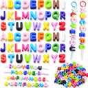 Large Letter Beads 52 Pcs Paracord Beads Acrylic Colorful Bubble Big Alphabet Bead Large Hole Chunky Letter Bead for Keychains Bag Charm Kit Phone Chains Bracelets Necklaces Shoelaces