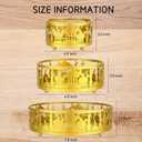 Honeydak 3 Pcs Ramadan Serving Trays Eid Mubarak Round Metal Food Trays Crazy Night Islam Eid Mubarak Plates Food Storage Containers for Eid Islamic Muslim Activity Party Favor, Gold