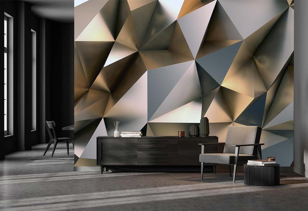 Cliouar-Metal Polygon Geometry Wall Mural Wallpaper for Bedroom Living Room 158" x 110" (Not Peel and Stick)