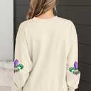 LUKYCILD Women Mardi Gras Sweatshirts Carnival Sweatshirt Funny Mask Graphic Long Sleeve Shirt Fat Tuesday Pullover Top (White, L)