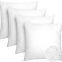 Pack of 4 18x18 Outdoor Pillow Inserts, Water Resistant Throw Pillow Inserts, Cushion Inner Pads for Patio, Furniture, Sofa, Bed, Living Room, Garden Decorative Waterproof Pillow Inserts (18x18 inch, White 4 Pack)