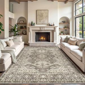 Rugland 8x10 Area Rugs - Stain Resistant Washable Rug, Anti Slip Backing Rugs for Living Room, Vintage Tribal Area Rugs (TPR07-Ivory, 8'x10')