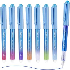 EYEYE Disposable Fountain Pens for Writing, Medium Point Stainless Steel Nib, Pack of 8 Assorted Colors (Multicolor)