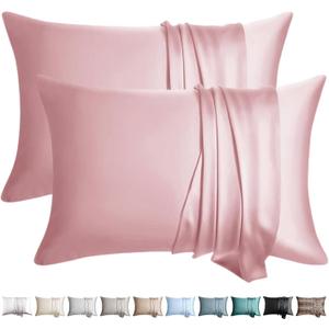 100% Silk Pillow Cases 2 Pack Standard Size Mulberry Silk Pillowcase for Hair and Skin Set of 2 Highest Grade 6A Silk Soft Breathable Cooling with Hidden Zipper, Pink