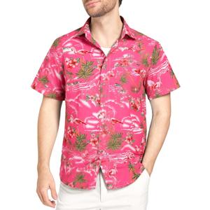 SSLR Pack Hawaiian Shirt for Men Flamingo Short Sleeve Casual Button Down Shirts Summer Beach Shirt (Medium, Rose Red)